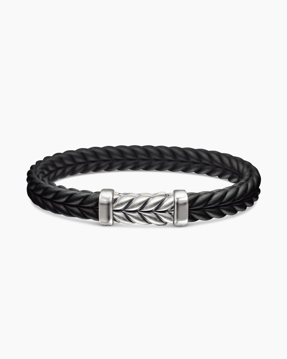 Mens Chevron Rubber Bracelet with Sterling Silver, 9mm