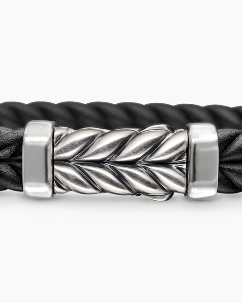 Mens Chevron Rubber Bracelet with Sterling Silver, 9mm