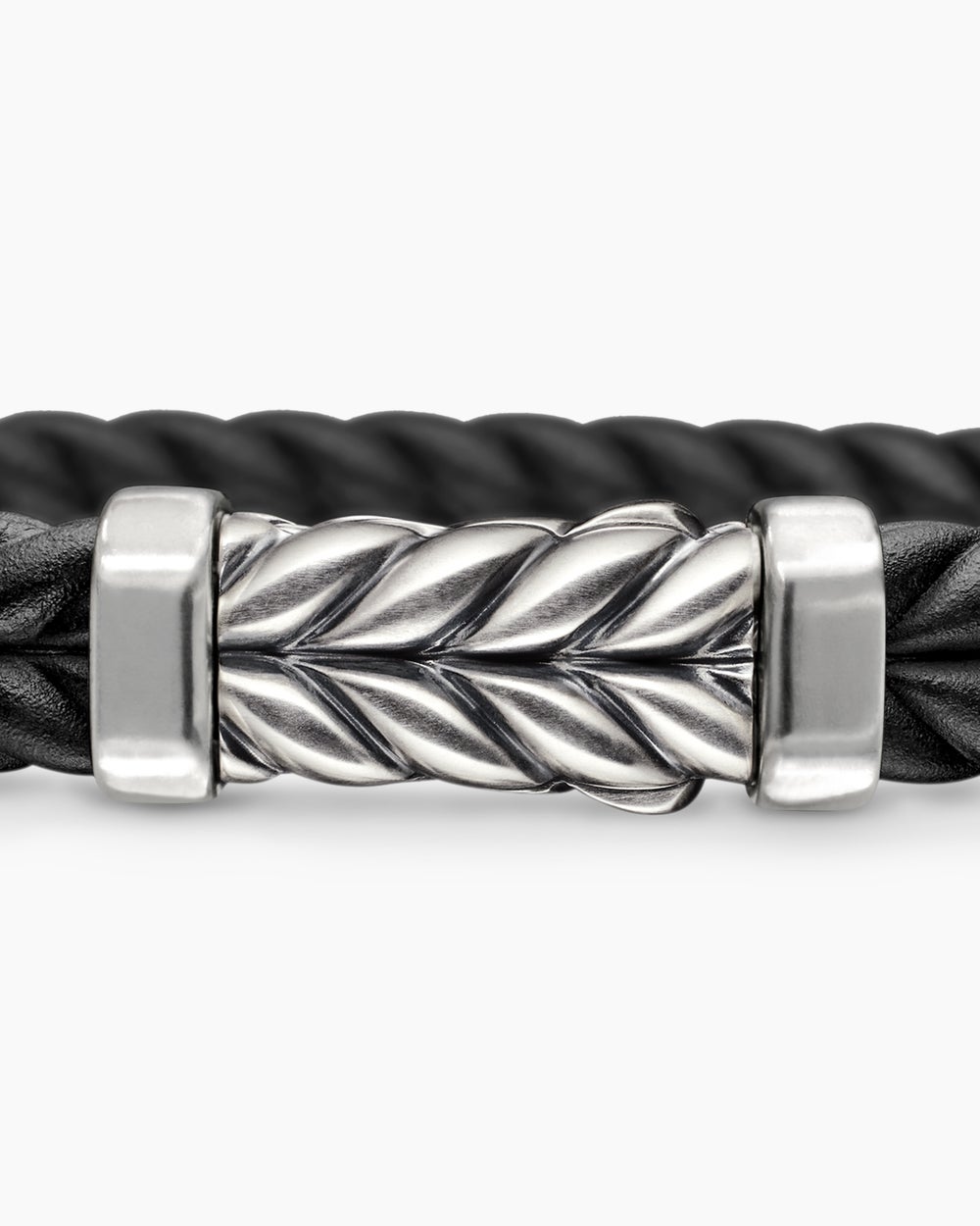 Mens Chevron Rubber Bracelet with Sterling Silver, 9mm
