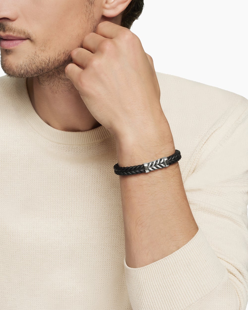 Mens Chevron Rubber Bracelet with Sterling Silver, 9mm