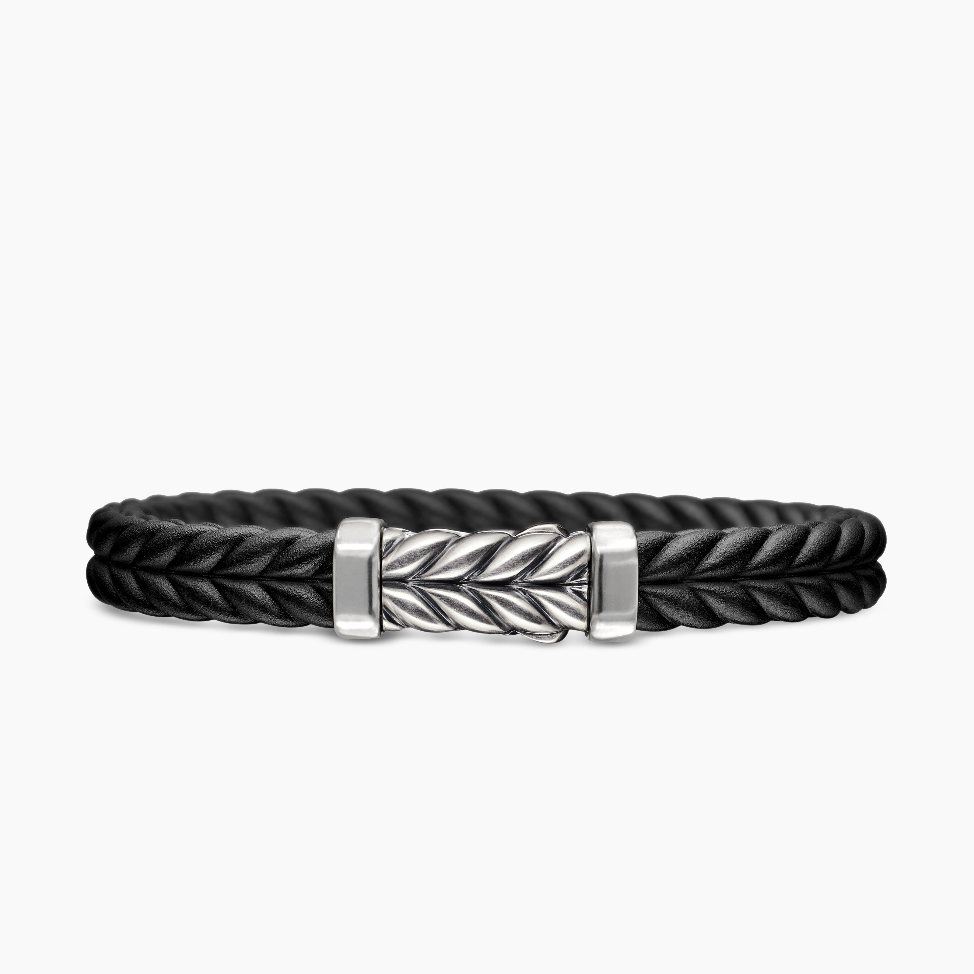 Mens Chevron Rubber Bracelet with Sterling Silver, 9mm