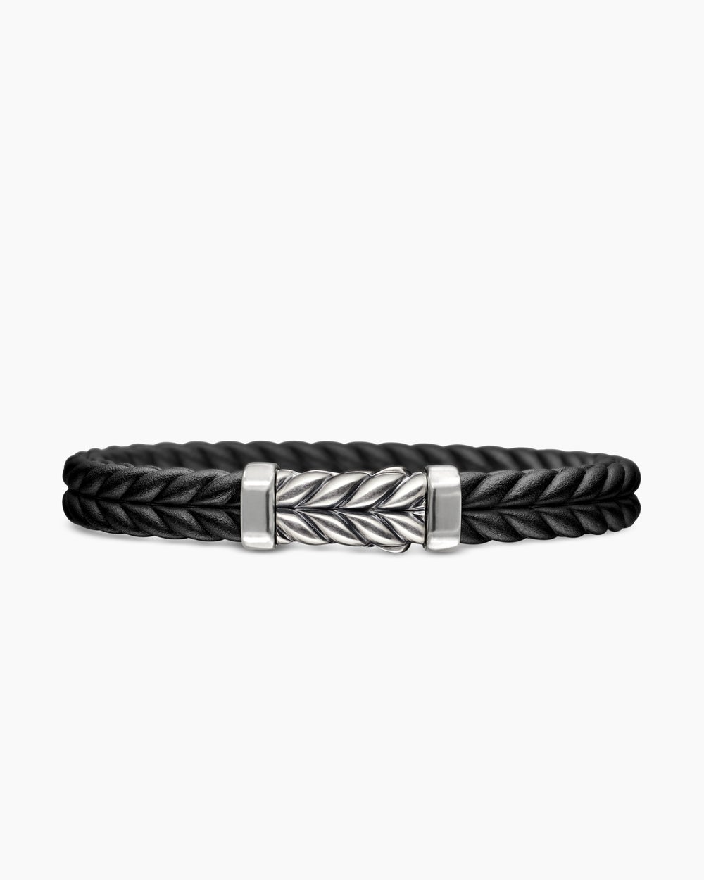Mens Chevron Rubber Bracelet with Sterling Silver, 9mm