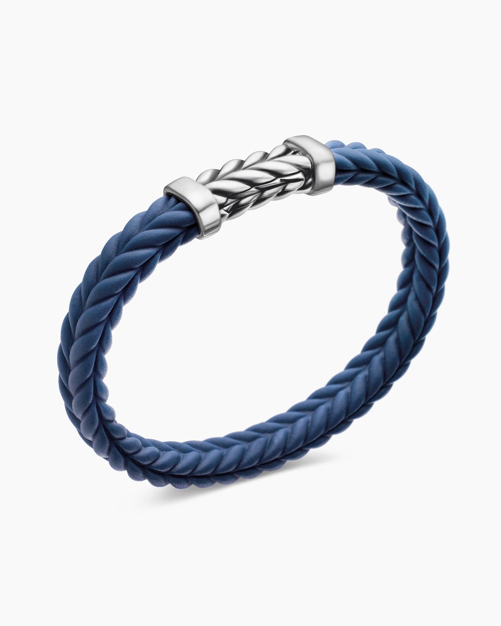 Mens Chevron Rubber Bracelet with Sterling Silver, 9mm