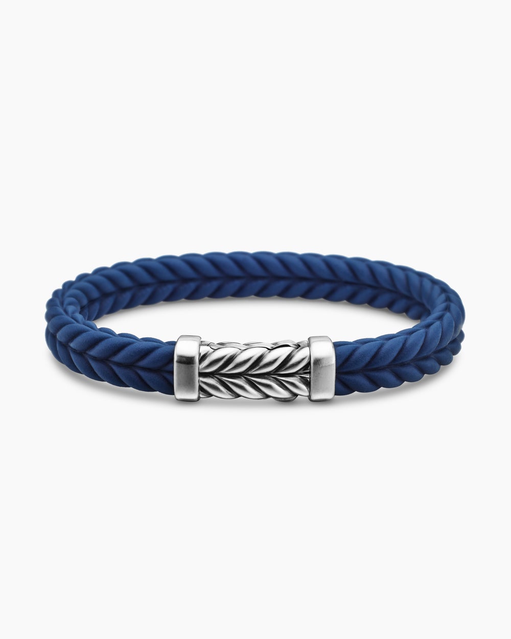 Mens Chevron Rubber Bracelet with Sterling Silver, 9mm