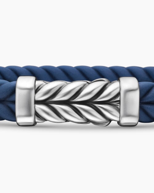 Mens Chevron Rubber Bracelet with Sterling Silver, 9mm