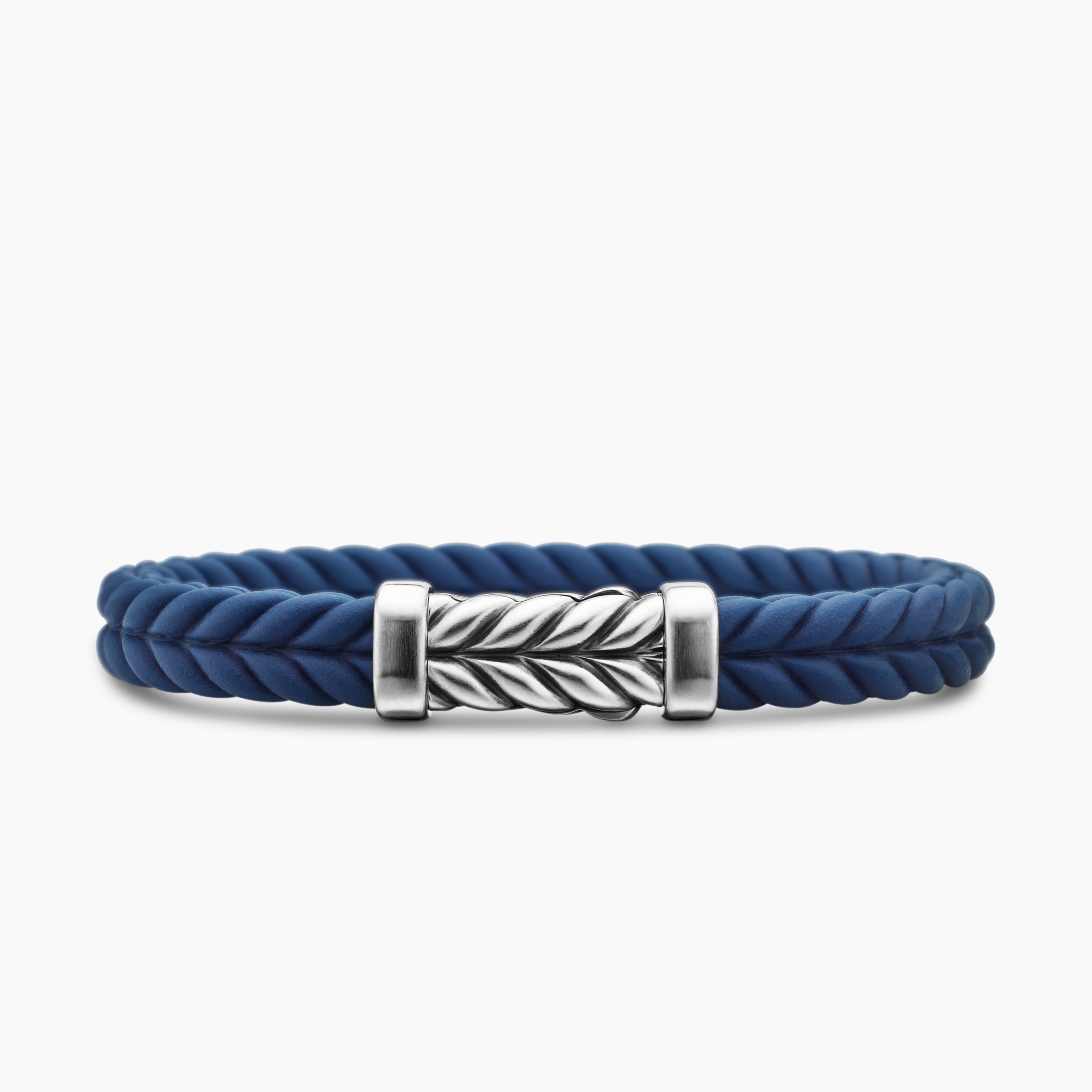 Mens Chevron Rubber Bracelet with Sterling Silver, 9mm
