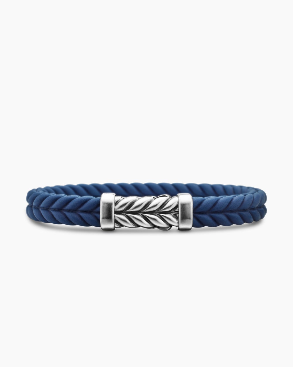 Mens Chevron Rubber Bracelet with Sterling Silver, 9mm
