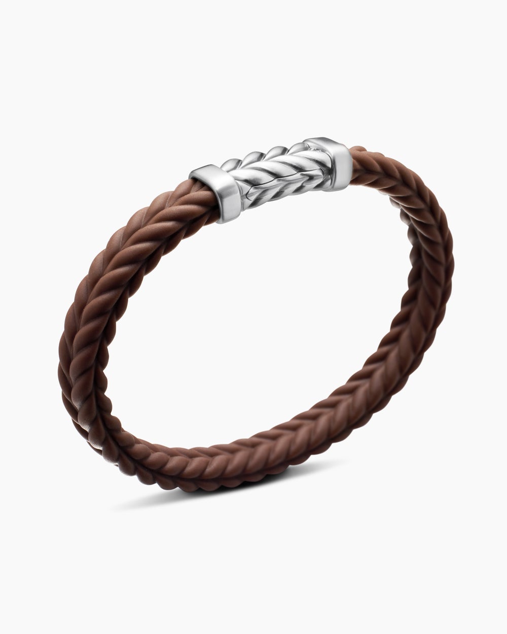 Mens Chevron Rubber Bracelet with Sterling Silver, 9mm