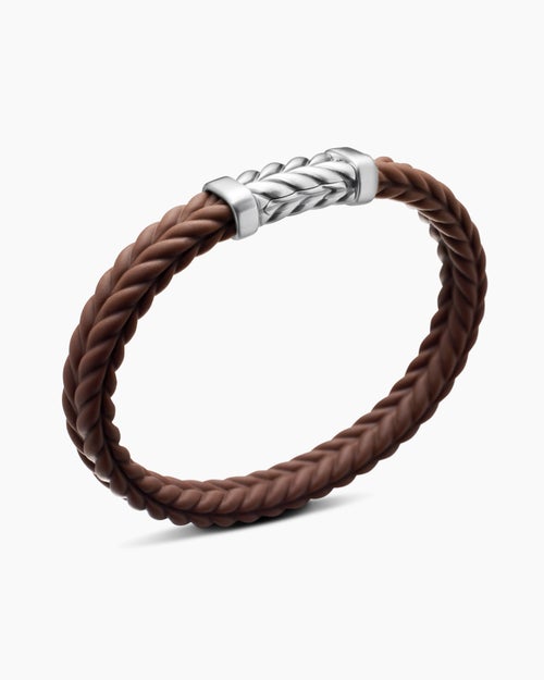 Mens Chevron Rubber Bracelet with Sterling Silver, 9mm