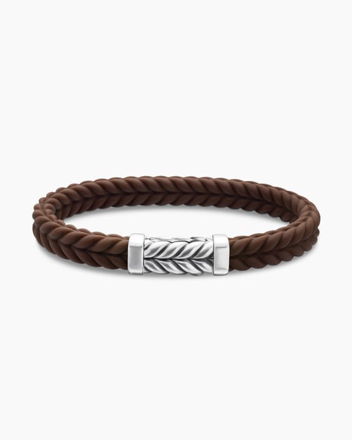 Mens Chevron Rubber Bracelet with Sterling Silver, 9mm