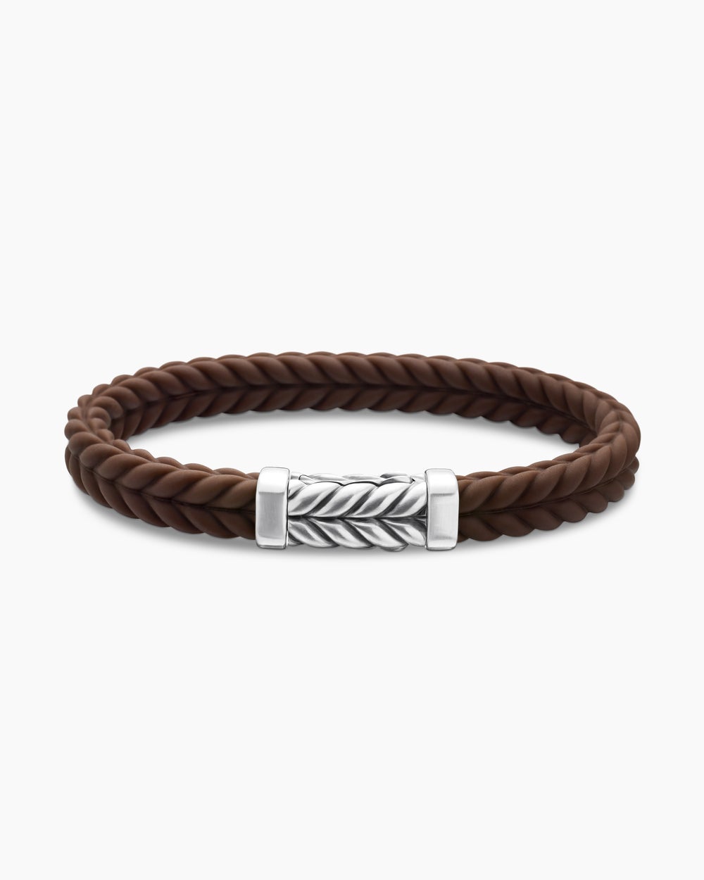 Mens Chevron Rubber Bracelet with Sterling Silver, 9mm
