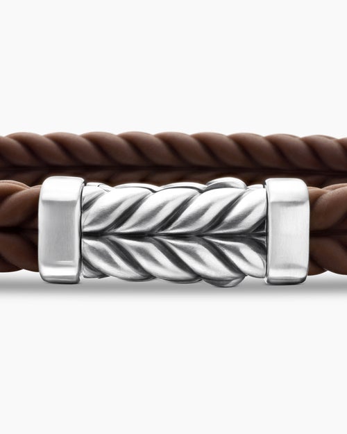 Mens Chevron Rubber Bracelet with Sterling Silver, 9mm