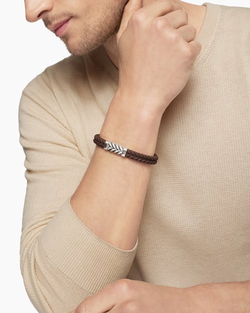 Mens Chevron Rubber Bracelet with Sterling Silver, 9mm