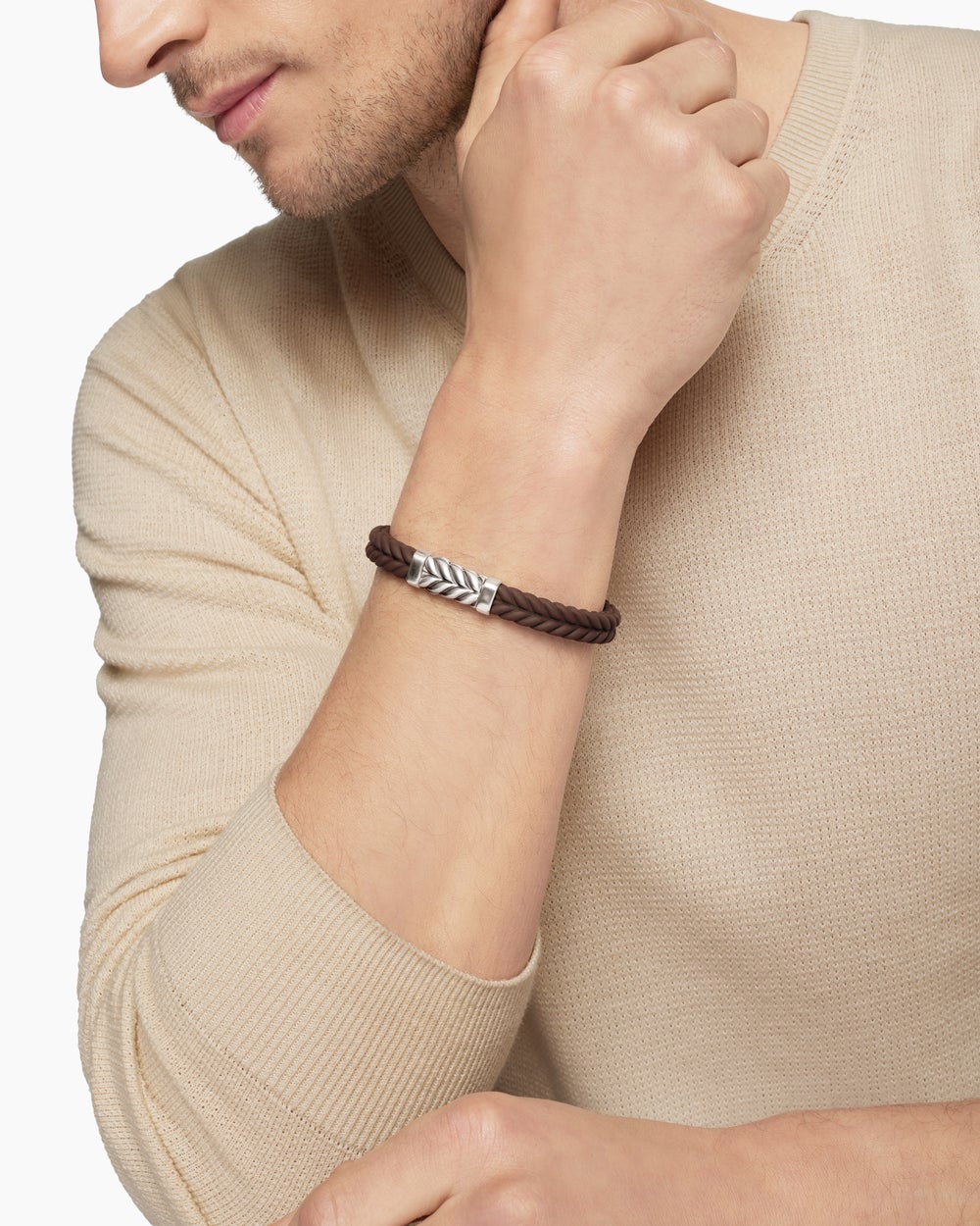 Mens Chevron Rubber Bracelet with Sterling Silver, 9mm