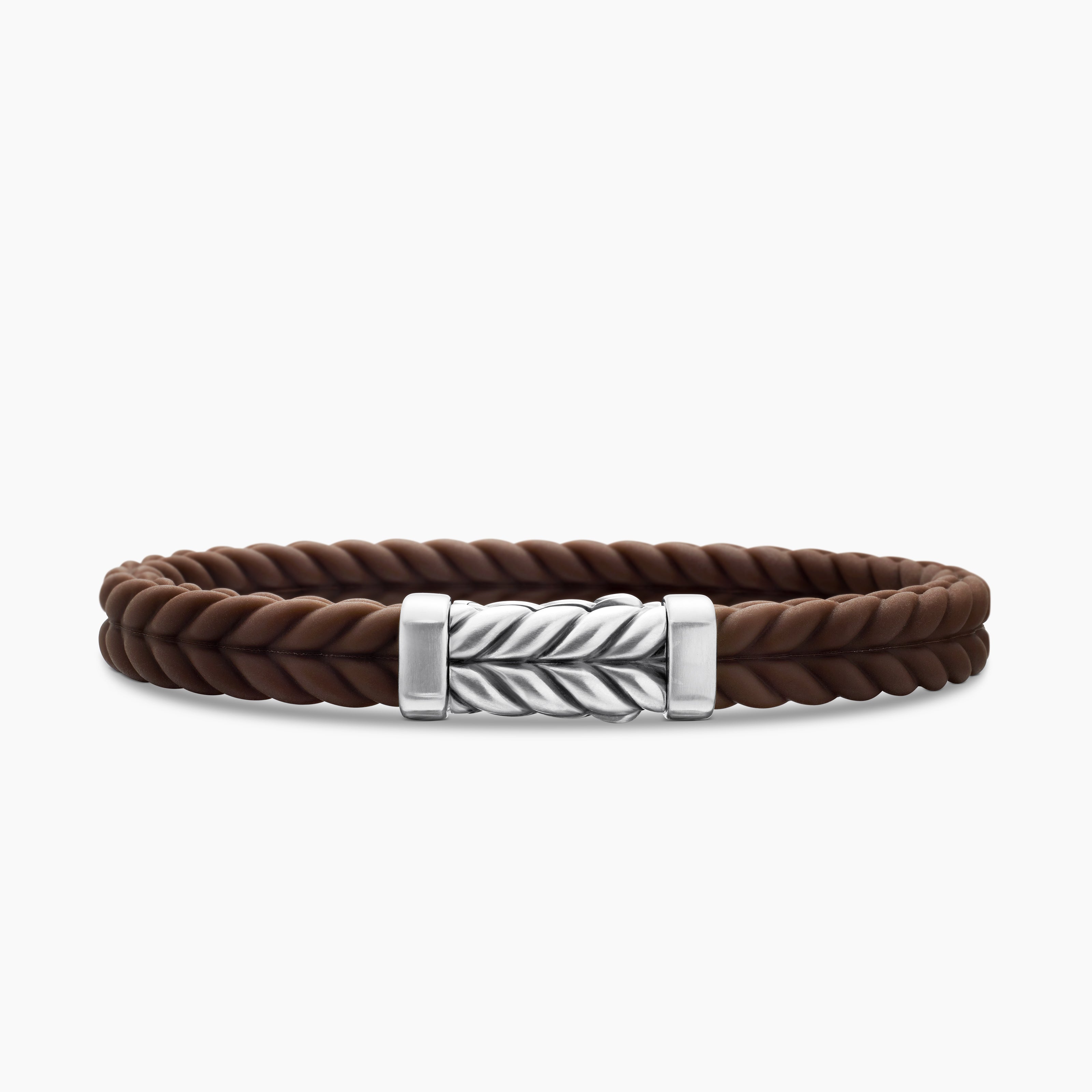 Mens Chevron Rubber Bracelet with Sterling Silver, 9mm