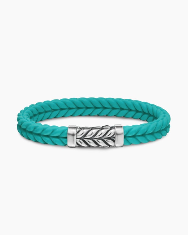 Chevron Bracelet in Orange Rubber with Sterling Silver, 9mm