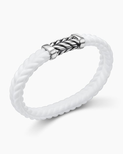 Mens Chevron Bracelet in White Rubber with Sterling Silver, 9mm