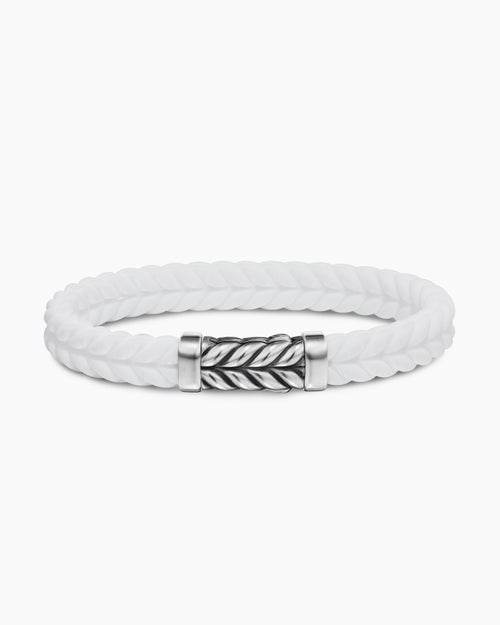 Mens Chevron Bracelet in White Rubber with Sterling Silver, 9mm