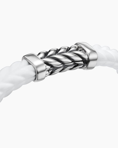 Mens Chevron Bracelet in White Rubber with Sterling Silver, 9mm