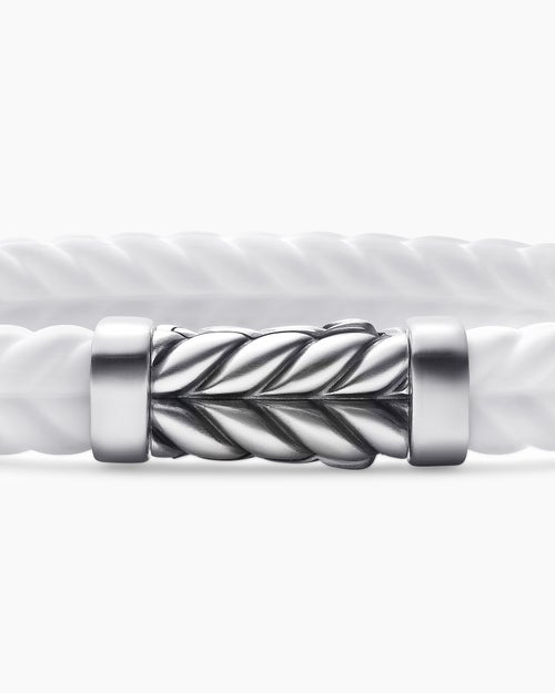 Mens Chevron Bracelet in White Rubber with Sterling Silver, 9mm
