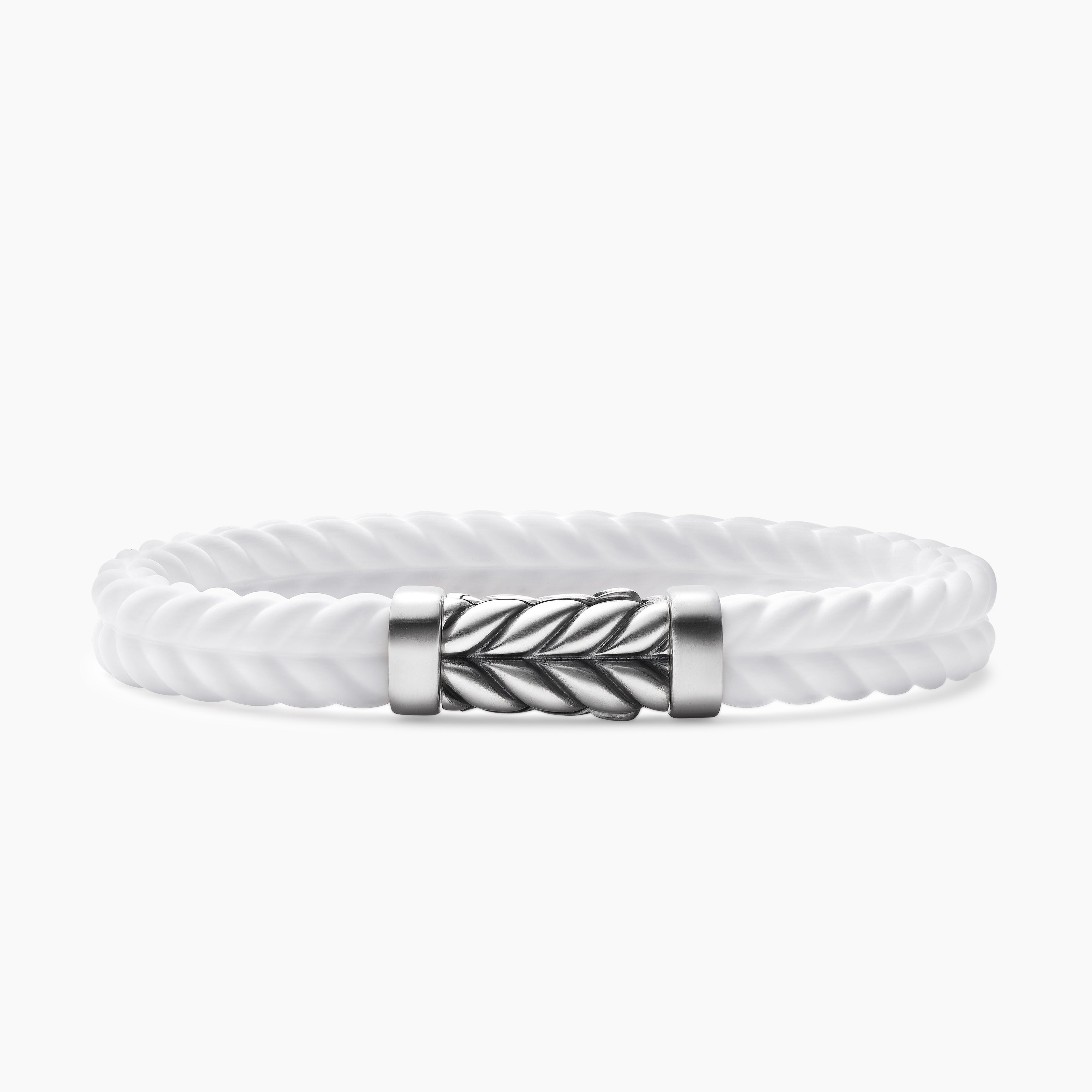 Mens Chevron Bracelet in White Rubber with Sterling Silver, 9mm
