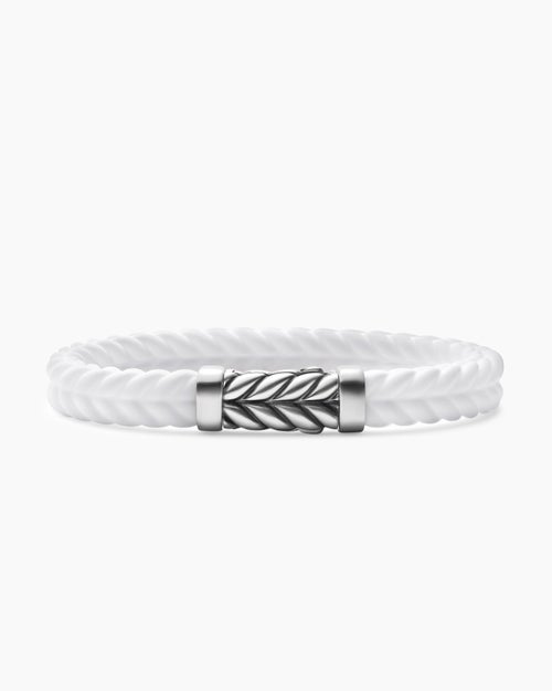 Mens Chevron Bracelet in White Rubber with Sterling Silver, 9mm