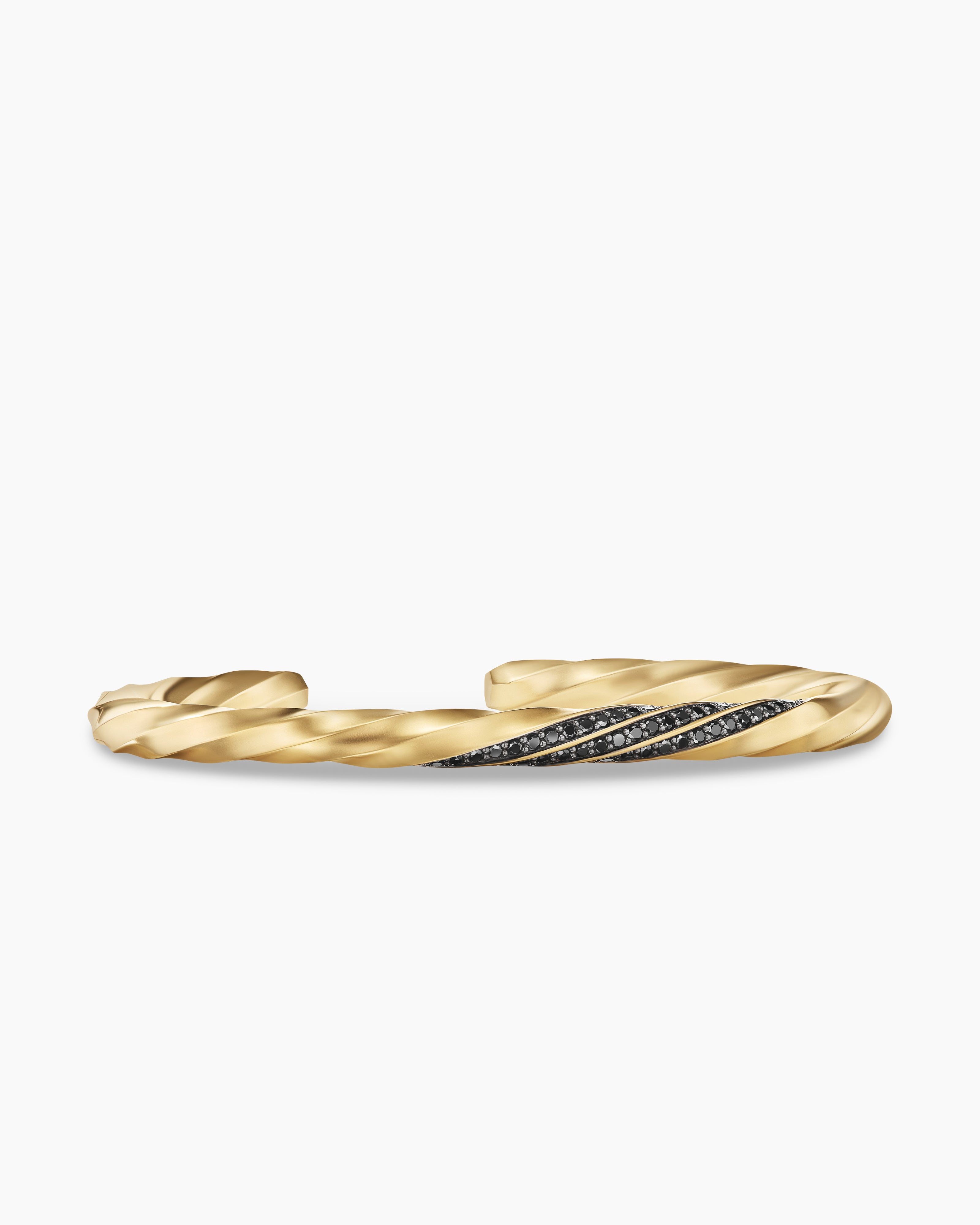 David Yurman Men's Cable Cuff Bracelet with 18K Yellow Gold - Black Onyx - Size Medium