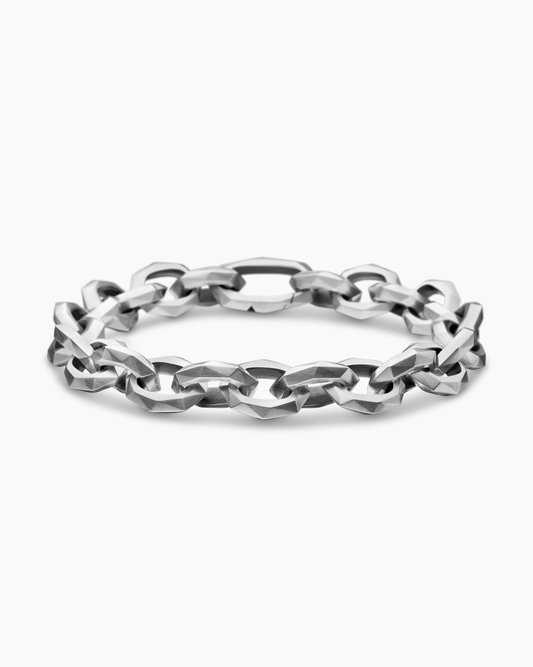 David Yurman Faceted Link Bracelet in Sterling Silver with Pavé Black Diamonds Men's Size Medium