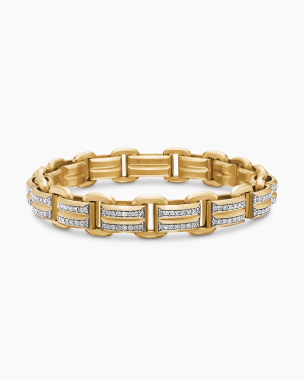 Bracelet à maillons Deco Beveled en or jaune 18 carats avec diamants, 7,5 mm