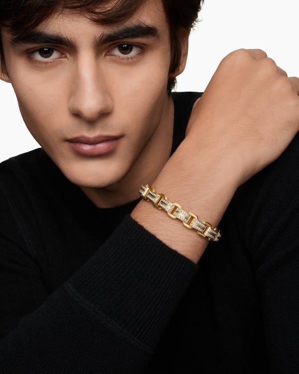 Bracelet à maillons Deco Beveled en or jaune 18 carats avec diamants, 7,5 mm