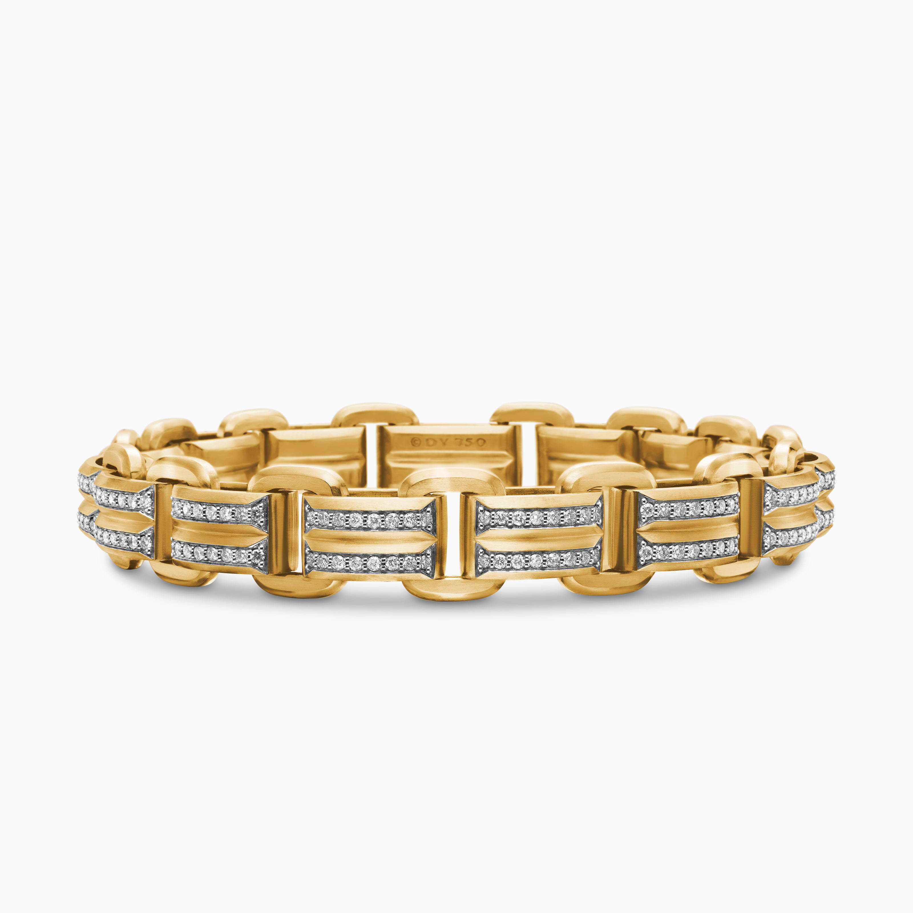 Bracelet &agrave; maillons Deco Beveled en or jaune 18 carats avec diamants, 7,5 mm
