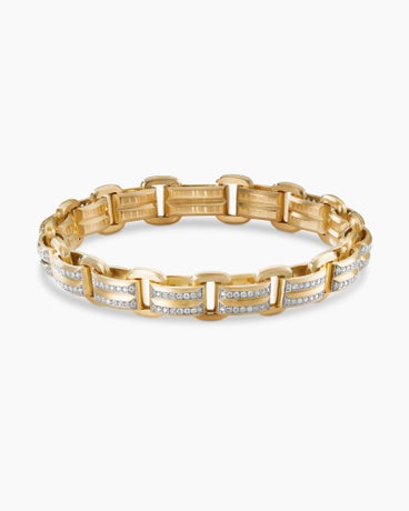 Deco Bevelled Link Bracelet in 18K Yellow Gold with Diamonds, 7.5mm