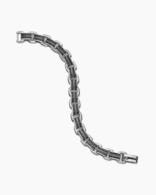 Mens Streamline® Link Bracelet in Sterling Silver with Black Diamonds, 7.5mm