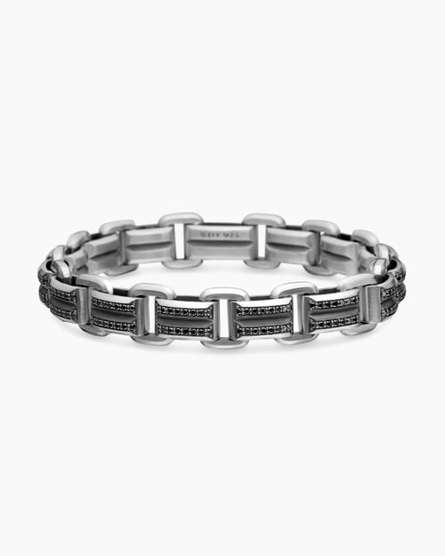 Mens Streamline® Link Bracelet in Sterling Silver with Black Diamonds, 7.5mm