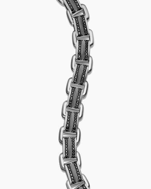 Mens Streamline® Link Bracelet in Sterling Silver with Black Diamonds, 7.5mm
