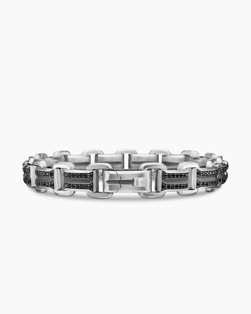 Mens Streamline® Link Bracelet in Sterling Silver with Black Diamonds, 7.5mm