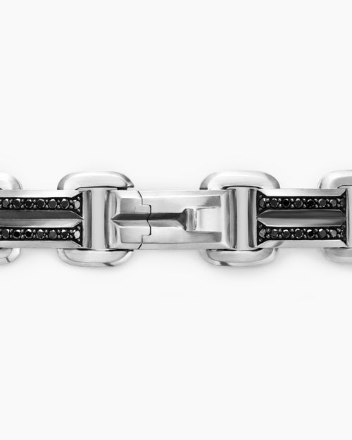Mens Streamline® Link Bracelet in Sterling Silver with Black Diamonds, 7.5mm