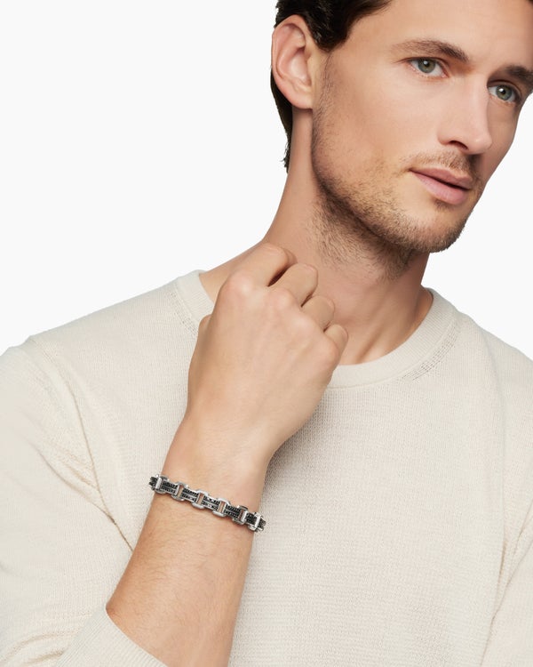 Deco Beveled Link Bracelet in Sterling Silver with Black Diamonds, 7.5mm