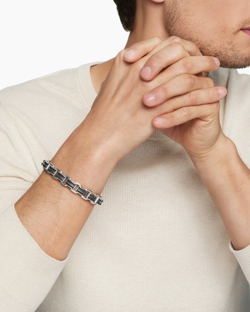 Mens Streamline® Link Bracelet in Sterling Silver with Black Diamonds, 7.5mm