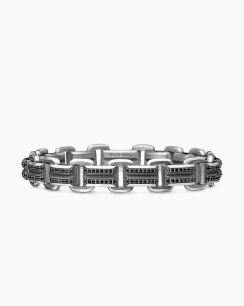 Mens Streamline® Link Bracelet in Sterling Silver with Black Diamonds, 7.5mm