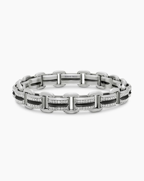 Mens Streamline® Link Bracelet in Sterling Silver with Diamonds, 7.5mm