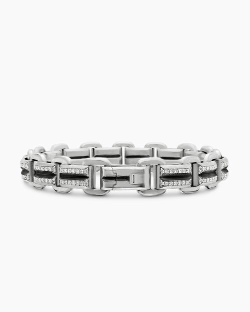 Mens Streamline® Link Bracelet in Sterling Silver with Diamonds, 7.5mm