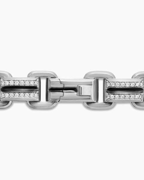 Mens Streamline® Link Bracelet in Sterling Silver with Diamonds, 7.5mm