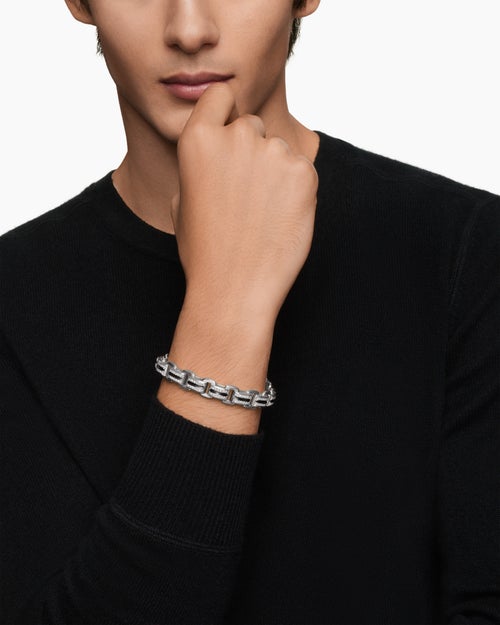 Mens Streamline® Link Bracelet in Sterling Silver with Diamonds, 7.5mm
