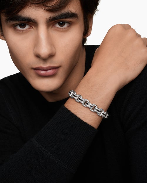 Mens Streamline® Link Bracelet in Sterling Silver with Diamonds, 7.5mm