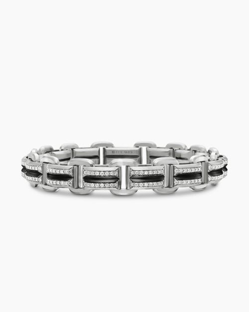Mens Streamline® Link Bracelet in Sterling Silver with Diamonds, 7.5mm
