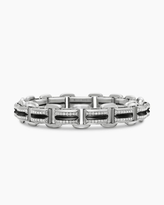 Bracelet Deco à maillons biseautés en argent massif avec diamants, 7,5 mm