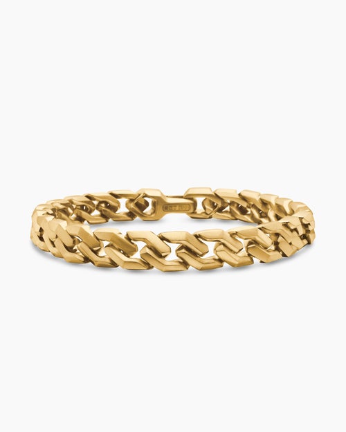 Mens Curb Chain Angular Link Bracelet in 18K Yellow Gold, 8.7mm