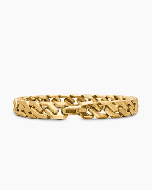 Mens Curb Chain Angular Link Bracelet in 18K Yellow Gold, 8.7mm