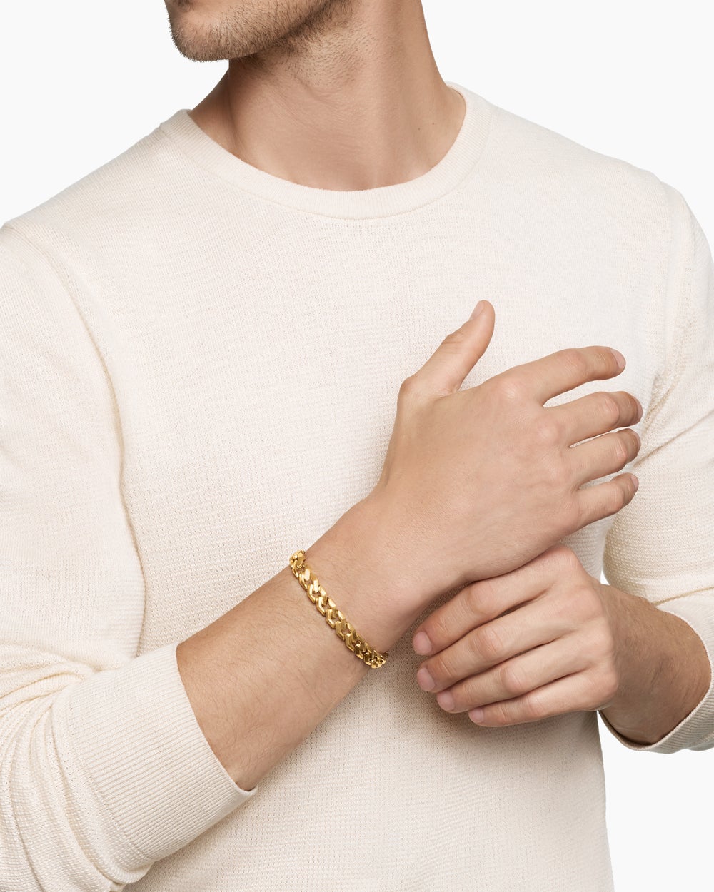 Mens Curb Chain Angular Link Bracelet in 18K Yellow Gold, 8.7mm